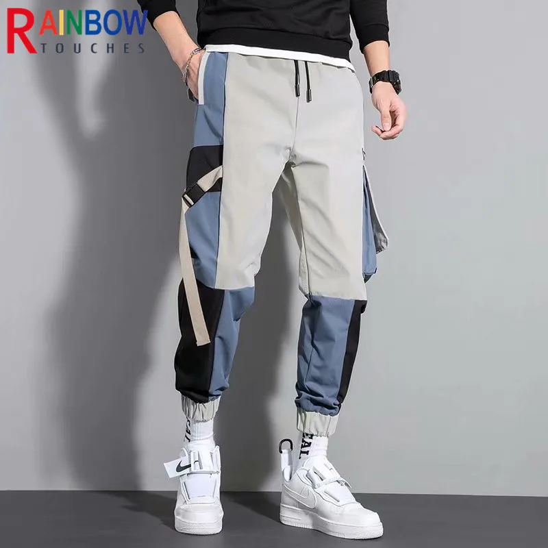 Cargo Pants Men Tooling Tie Feet Trousers Mens Hip-Pop Pockets Overalls Fashion Casual Joker Cotton Rainbowtouches | Мужская одежда