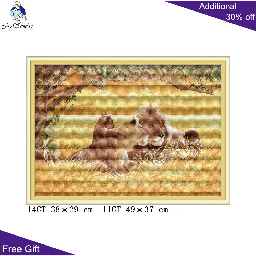 Joy Sunday A Lion Family Cross Stitch DA288 14CT 11CT Counted and Stamped Home Decor Needlepoint Embroidery Cross Stitch kits