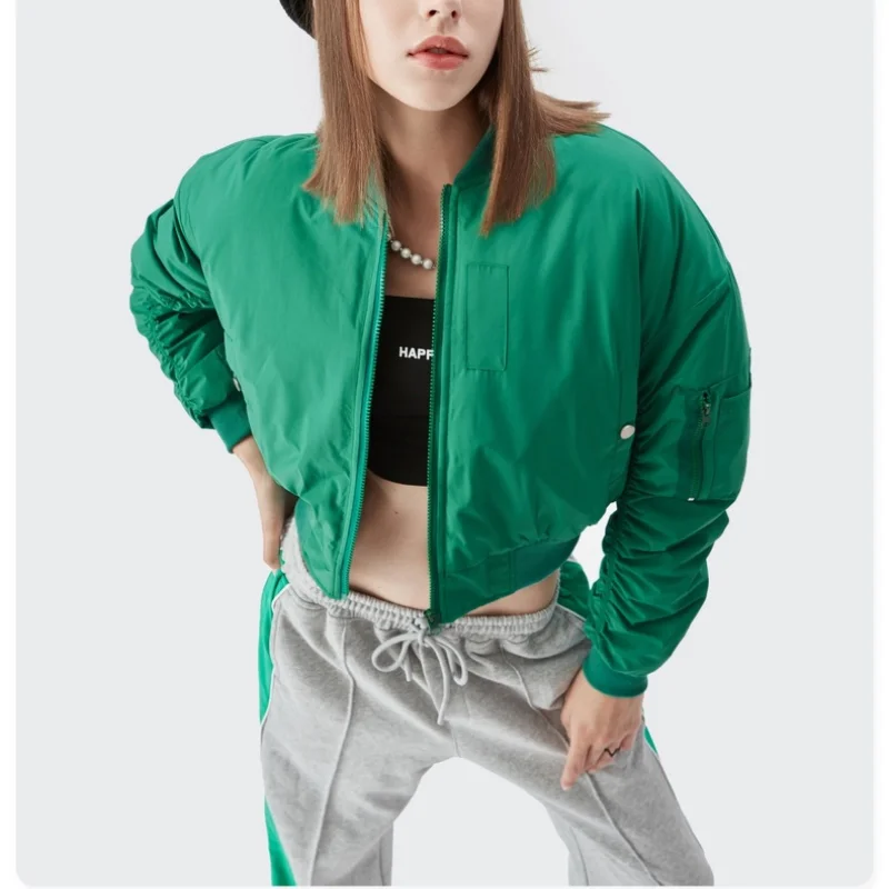 Women Fashion Simple Coats 2021 Winter Short Pleated Solid Color Jacket Stand Collar Cotton Jackets Female Ladies Short Clothing