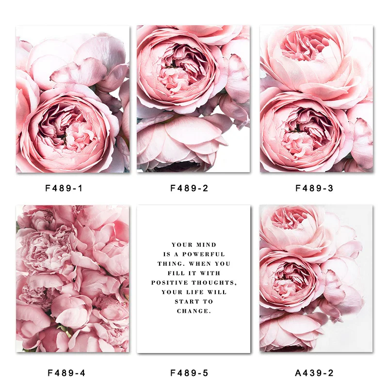 

Nordic Elegant Pink Peony Flower Canvas Painting Positive Quote Poster and Print Wall Art Picture for Living Room Home Decor
