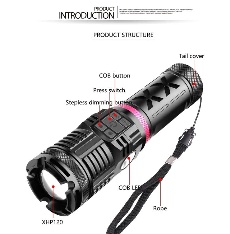 Goede XHP120 + Cob Super Krachtige Led Zaklamp Tactische Licht Torch Usb Oplaadbare Zoomable Waterdichte Outdoor Licht Lamp Lantaarn