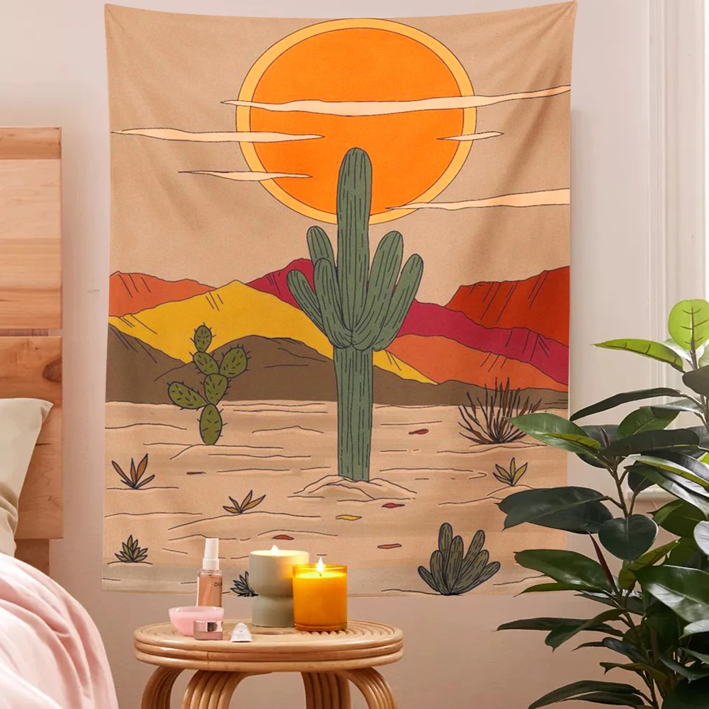 Закат кактус гобелен Настенная картина природы акриловая пустыня хиппи богемные