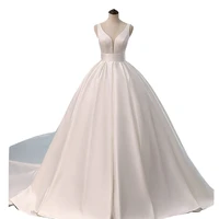 hot sale satin vestido de noiva elegant wedding dress corset 2022 long train bridal ball gowns plus size customized fsm 047t