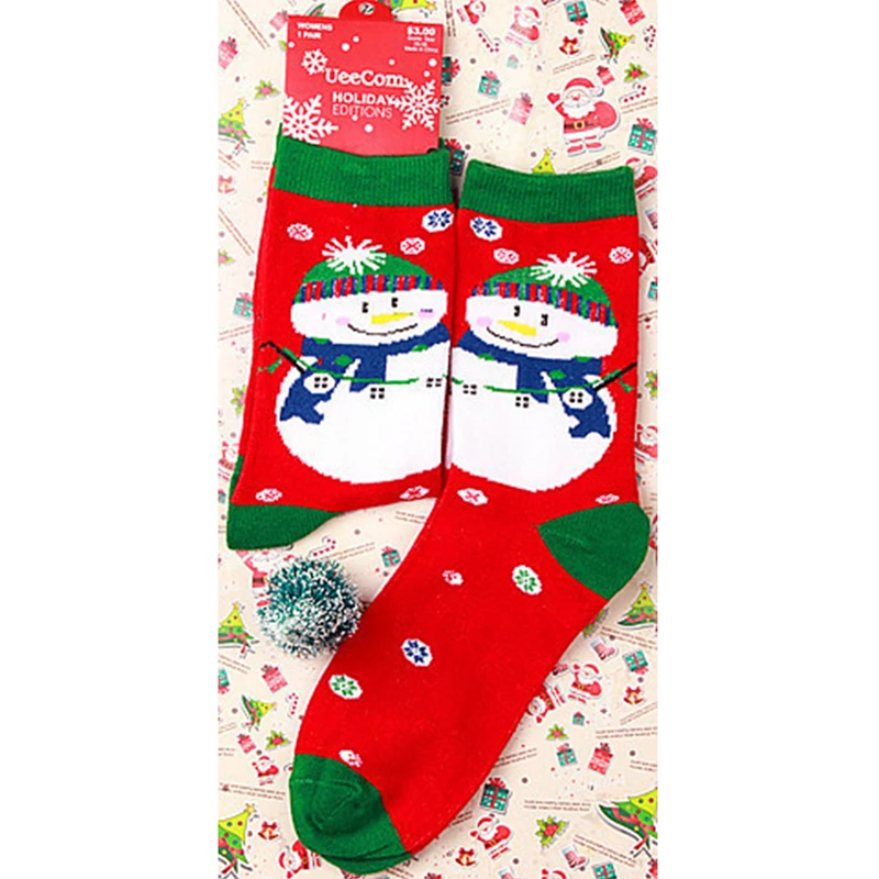 0145-Red snowman Рождественский чулок Noel 1 пара хлопок Санта Клаус носки со снеговиком рождественские украшения для дома Рождественские подарки Новогодний подарок - Цвет: 0145-Red snowman