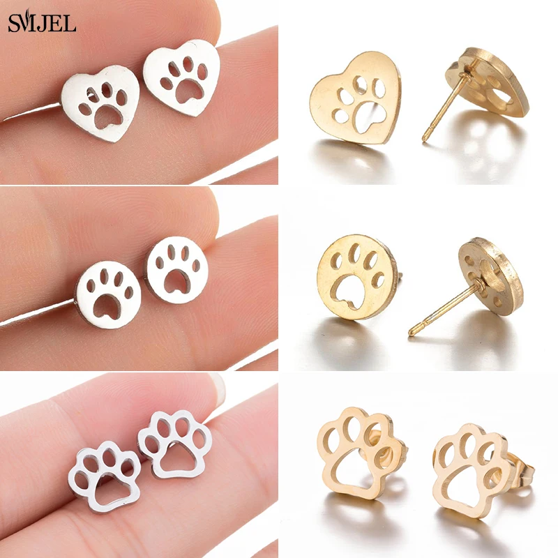 

Trend Cute Animal Footprint Stud Earrings for Women Kids Fashion Metal Dog Paw Earings Stainless Steel Ear Piercing Brincos 2021