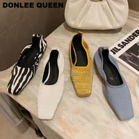 2020 fashion square toe vintag flat shoes women slip on ballerina shallow ballet flat zebra pattern brand shoes zapatillas mujer
