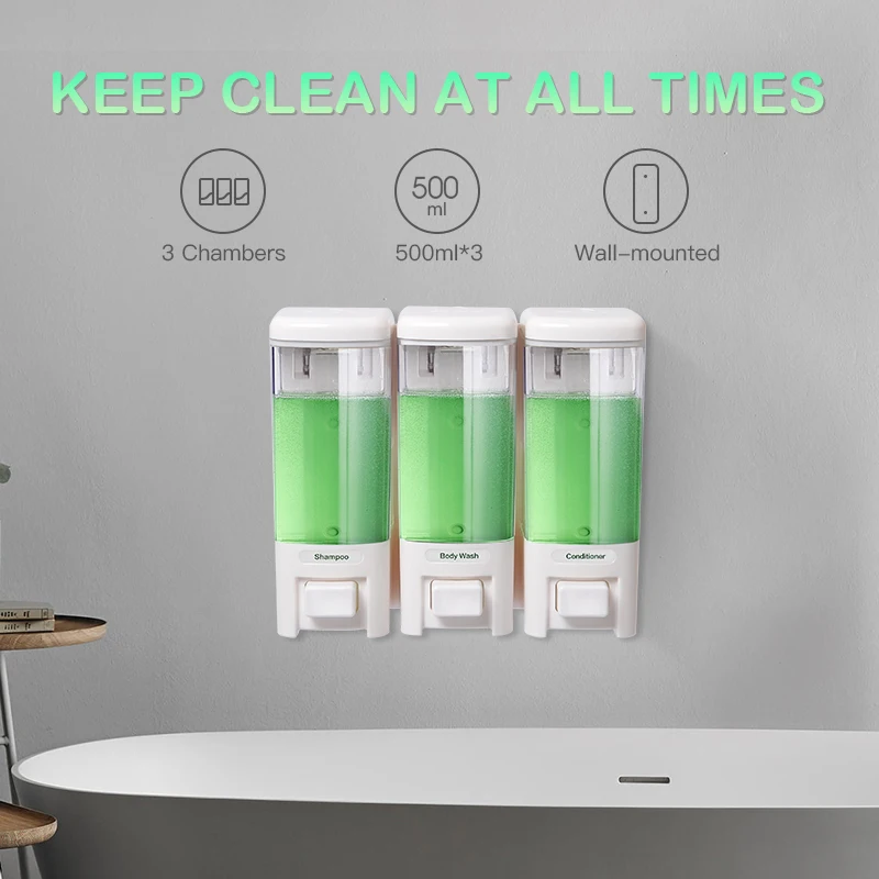 Дозатор жидкого мыла SVAVO 3*500 мл с настенным креплением помпа для рук аксессуары