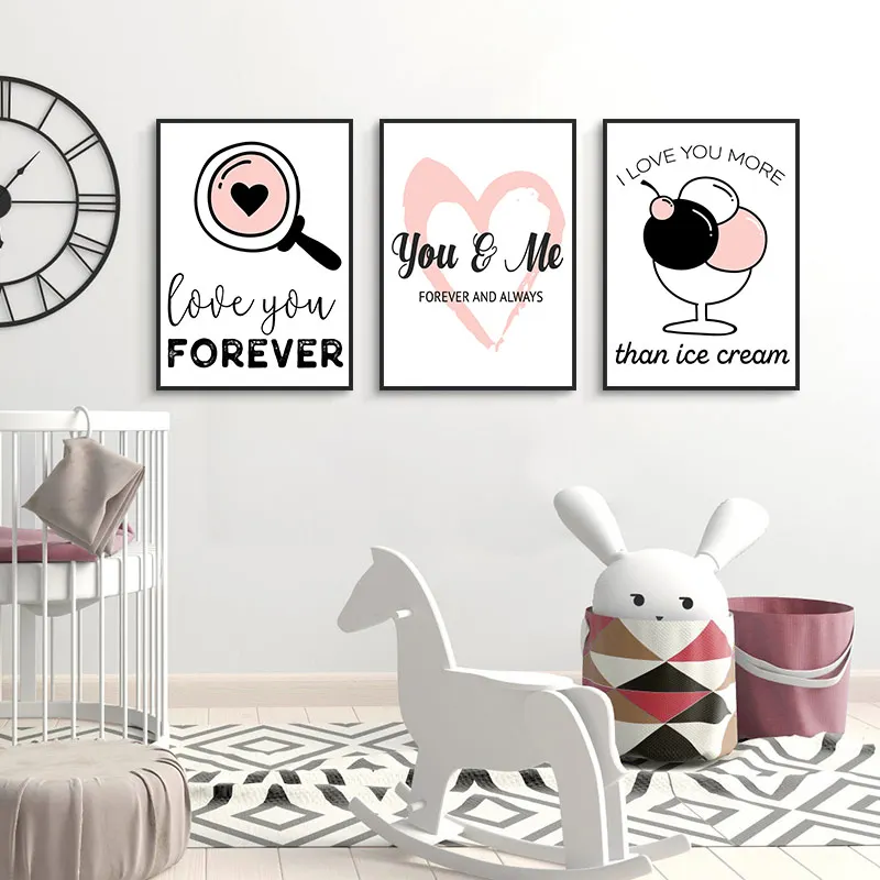 Modern Hand Drawing Board Love Quote Canvas Girl Pink Mirror Poster Wall Art Nordic Style Living Room Bedroom Decoration | Дом и сад