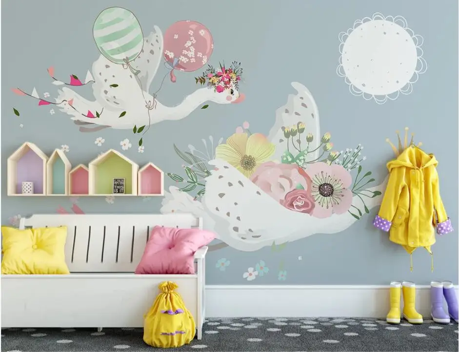 beibehang Custom fashion green three-dimensional Nordic pink ballerina girl children's room background papel de parede wallpaper