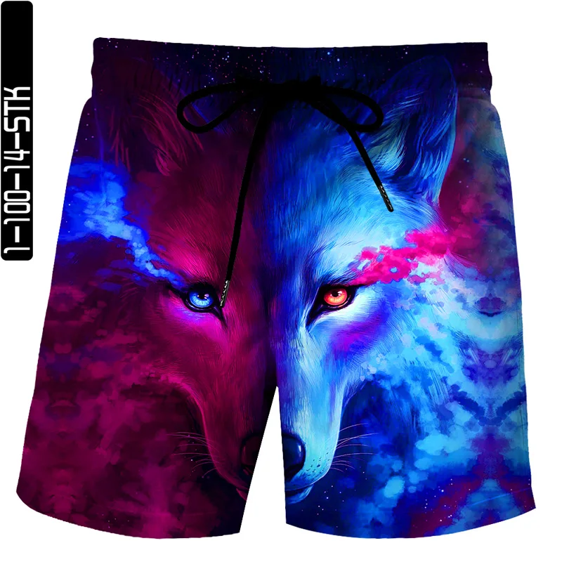 

3D Wolf Totem Print Shorts, Men's Personalized Casual Shorts, Wolf-like, Novel Men's 3D Shorts