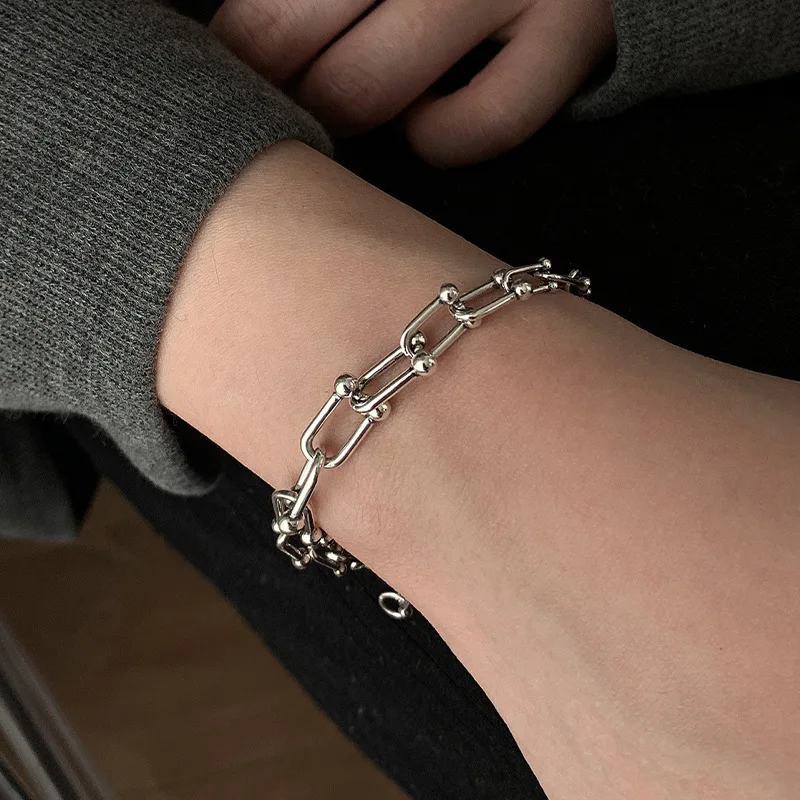

VENTFILLE 925 Sterling Silver Hiphop Thick Chain Bracelet for Women Men Vintage Handmade Hasp Bracelet Birthday Gift 2021 New