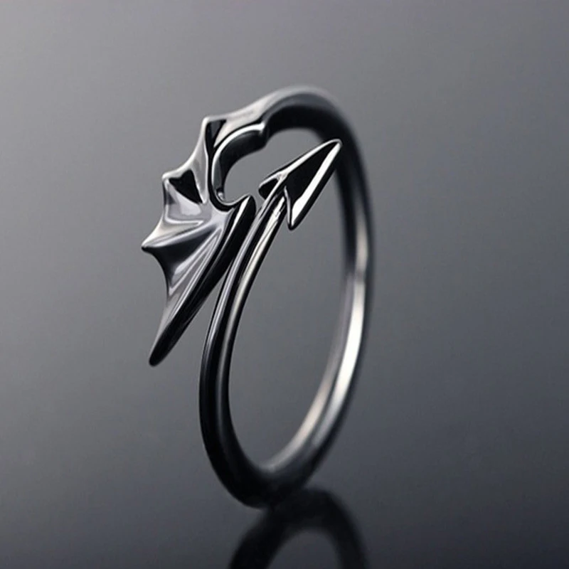

Punk Style Titanium Brass Koakuma Little Devil Dragon Gothic Evil Vampire Rings Open Ring Party Jewelry Accessories For Men Gift