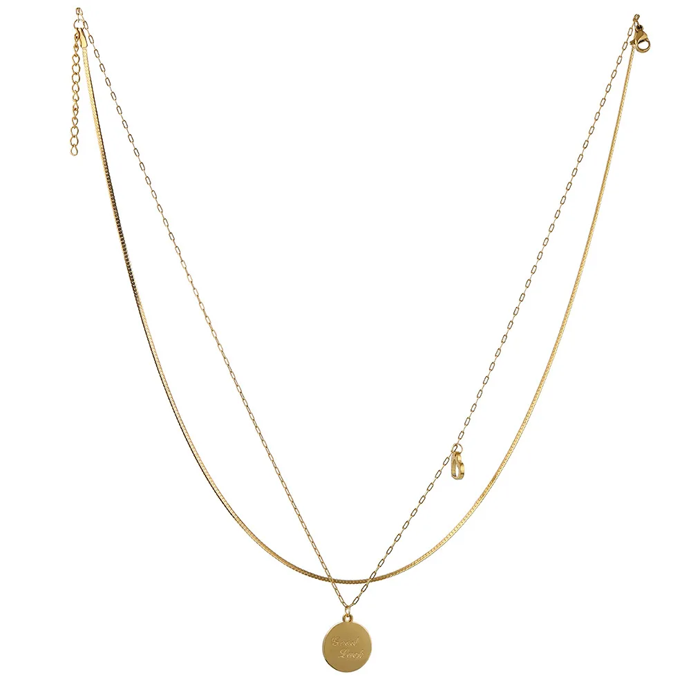 

Vintage Bohemia Gold Coin letter Layered Chain Necklace For Women Gold Color Metal letter Good Luck Disc Long Choker Collar