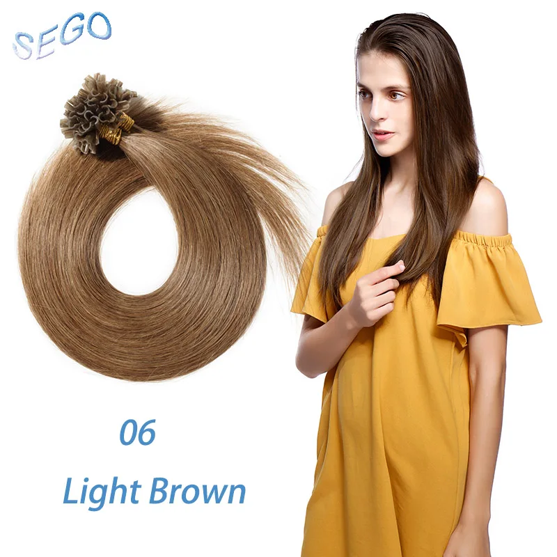 #6 SEGO 1"-24" 0,5 г/локон прямые чистые и фортепианные кератиновые человеческие не Реми fusion волосы для ногтей u-образные накладки предварительно склеивающиеся волосы на Capsuel 100 шт 50 г - Цвет: #6