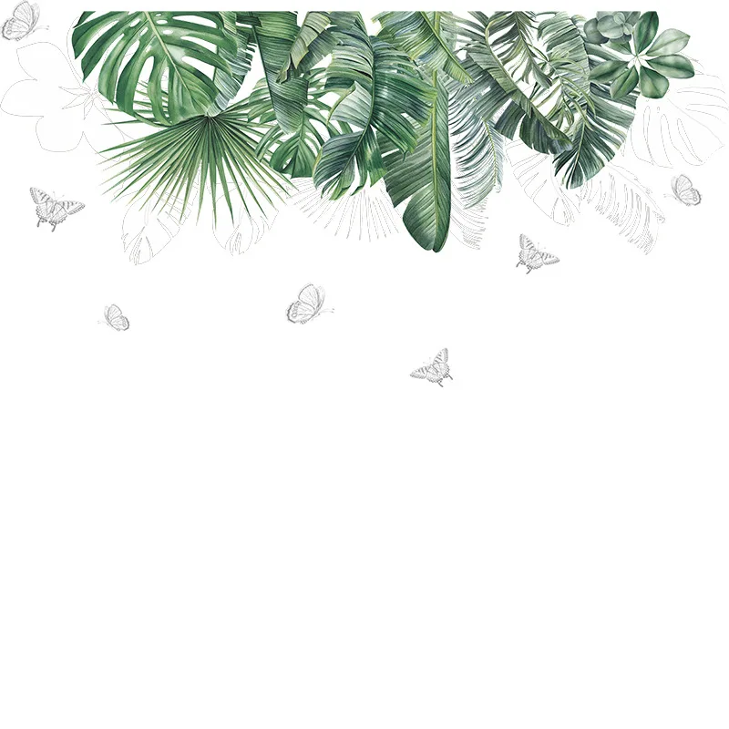 

115*62cm Nordic Tropical Plants Wall Stickers for Living room Wall Decor Green Leaf Sticker for Bedroom PVC Removable Decals DIY