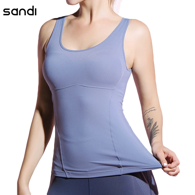 

SAN DI Women Padded Athletic Yoga Vest Fitness Crop Tops Essential Plain Workout Gym Bra Sports Bras Running Brassiere Shirt