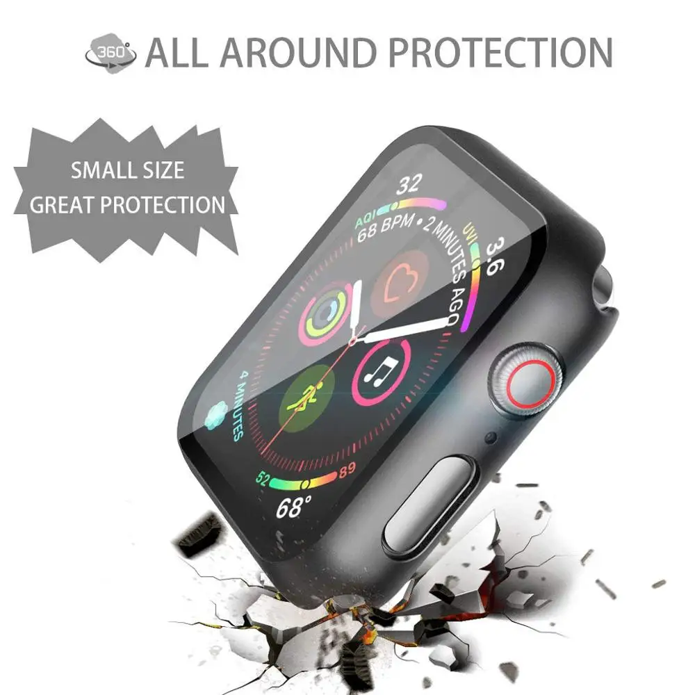 Чехол для Apple Watch series 5 4 3 2 1 матовый пластиковый бампер Жесткий со стеклянной