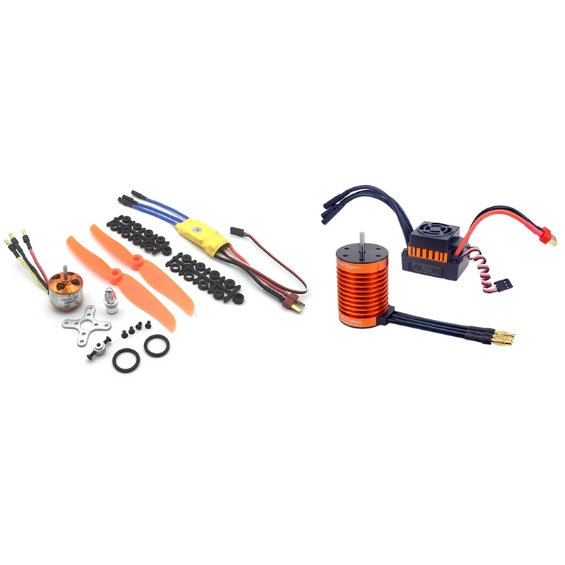 

2 Set RC Car Part: 1 Set 2200KV Brushless Motor 30A ESC Propeller & 1 Set F540 3300KV Brushless Motor 60A ESC Combo Set