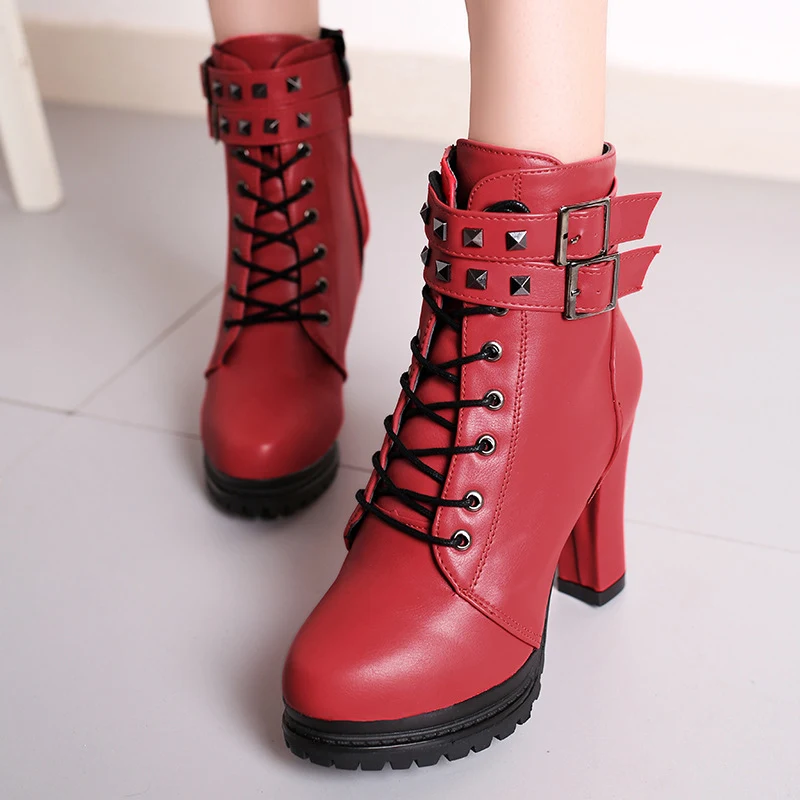 Женские ботильоны на высоком каблуке шнуровке платформе молнии массивном 2018 с