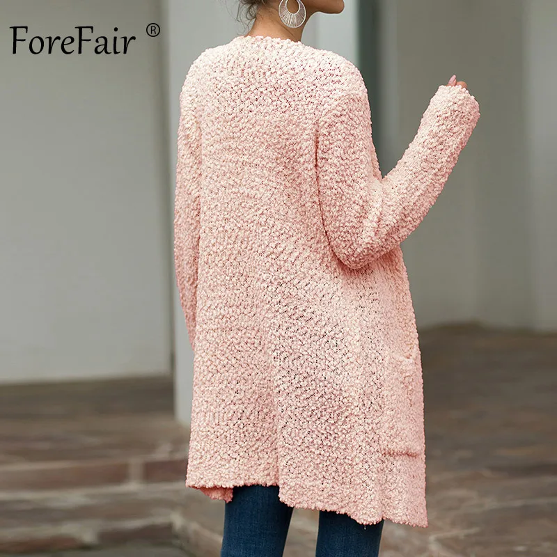Forefair попкорн Повседневный длинный кардиган женское осеннее пальто Модный женский тонкий черный хаки белый однотонный вязаный кардиган