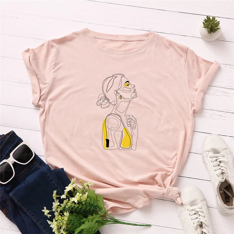 Новая женская футболка с абстрактным рисунком хлопковая Футболка круглым