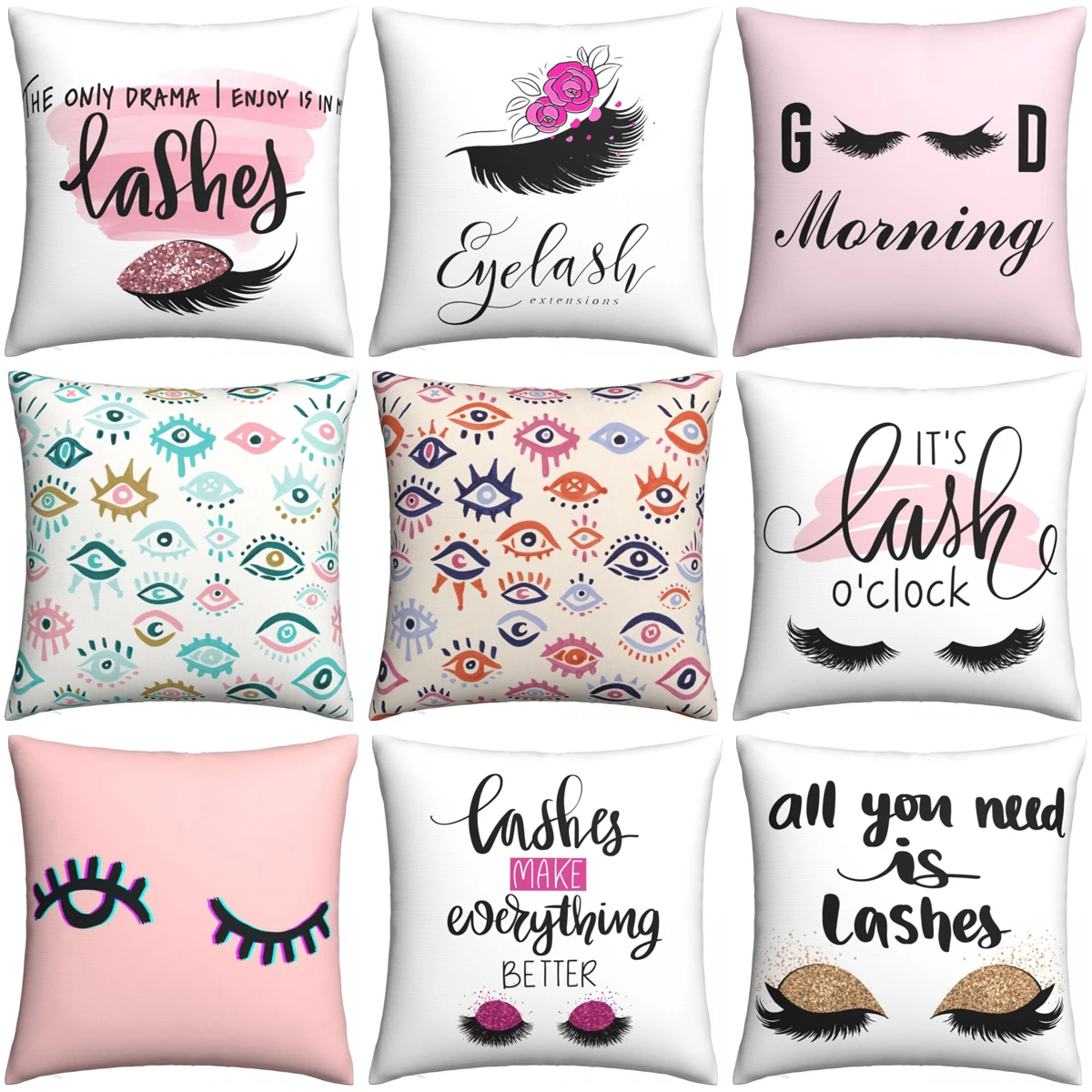 

Lash Extensions Closed Eyes Pillowcase Polyester Cushion Cover Evil Blue Eye Eyelash Glam Pillow Case Cover Home Zipper