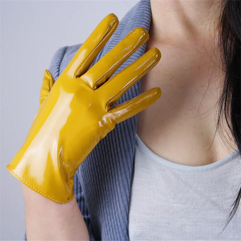 

21cm Patent Leather Gloves Short Section Emulation Leather PU Mirror Beige Nude Bright Yellow Ginger Yellow Egg Yolk