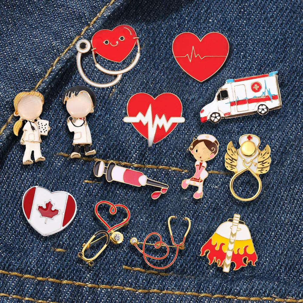 

Medical Brooches Nurse Pins Enamel Colorful Stethoscope Nurse Heartbeat Shape Brooch Jewelry Cute Metal Gift for Doctor Nurse