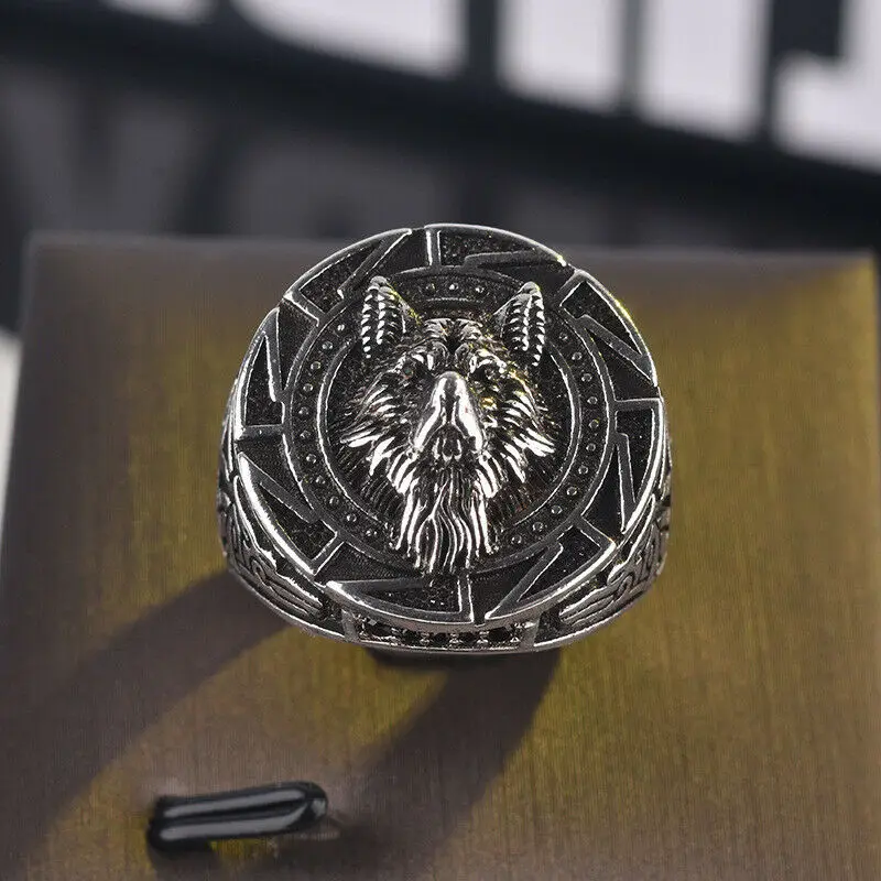 Vintage Viking Warrior Wolf Head Rings for Men Retro Silver Color Wild Hunt Totem Ring Men's Hip Hop Punk Party Jewely Gift | Украшения