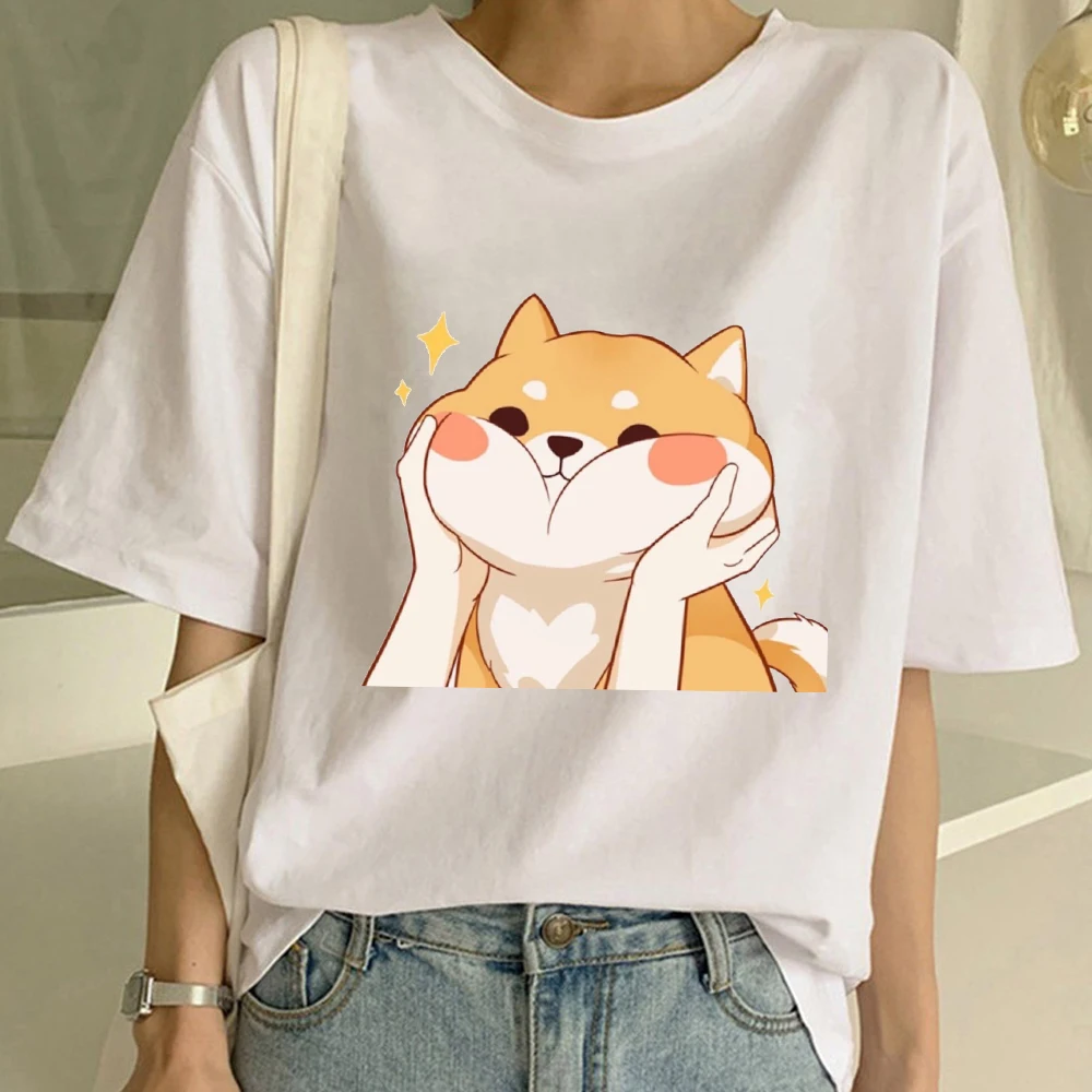 Забавная женская футболка Повседневная с круглым вырезом летняя одежда Harajuku Kawaii