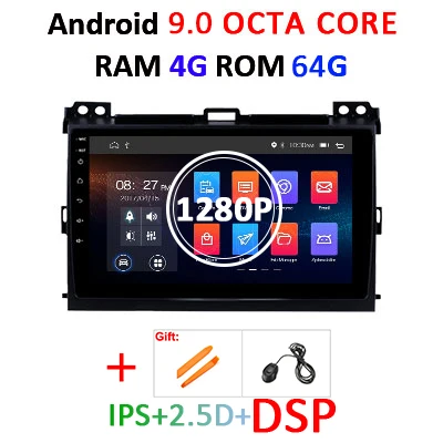 4G64GDSP 1280 no CAN Ips DSP Android 9,0 4G 64G gps мультимедийный экран для Toyota LAND CRUISER Prado 120 Lexus GX470 навигационное радио Восьмиядерный без DVD - Цвет: 4G64GDSP 1280 no CAN