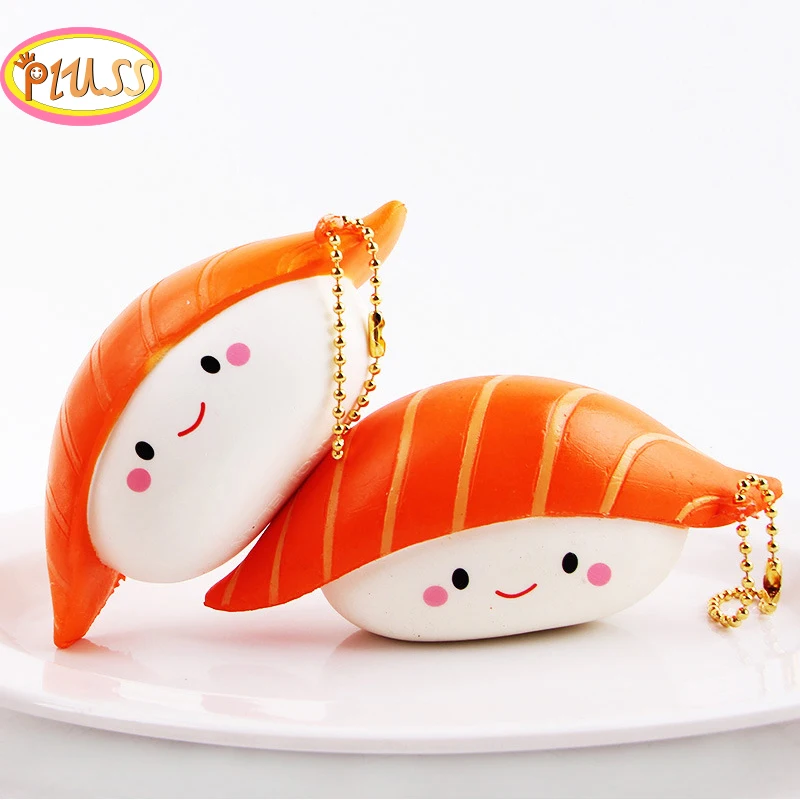 Kawaii Squishy Rice Ball Salmon Sushi Kids Toy Slow Rising Soft Keychain Pendant Bread Cake Cream Scented Toys For Children