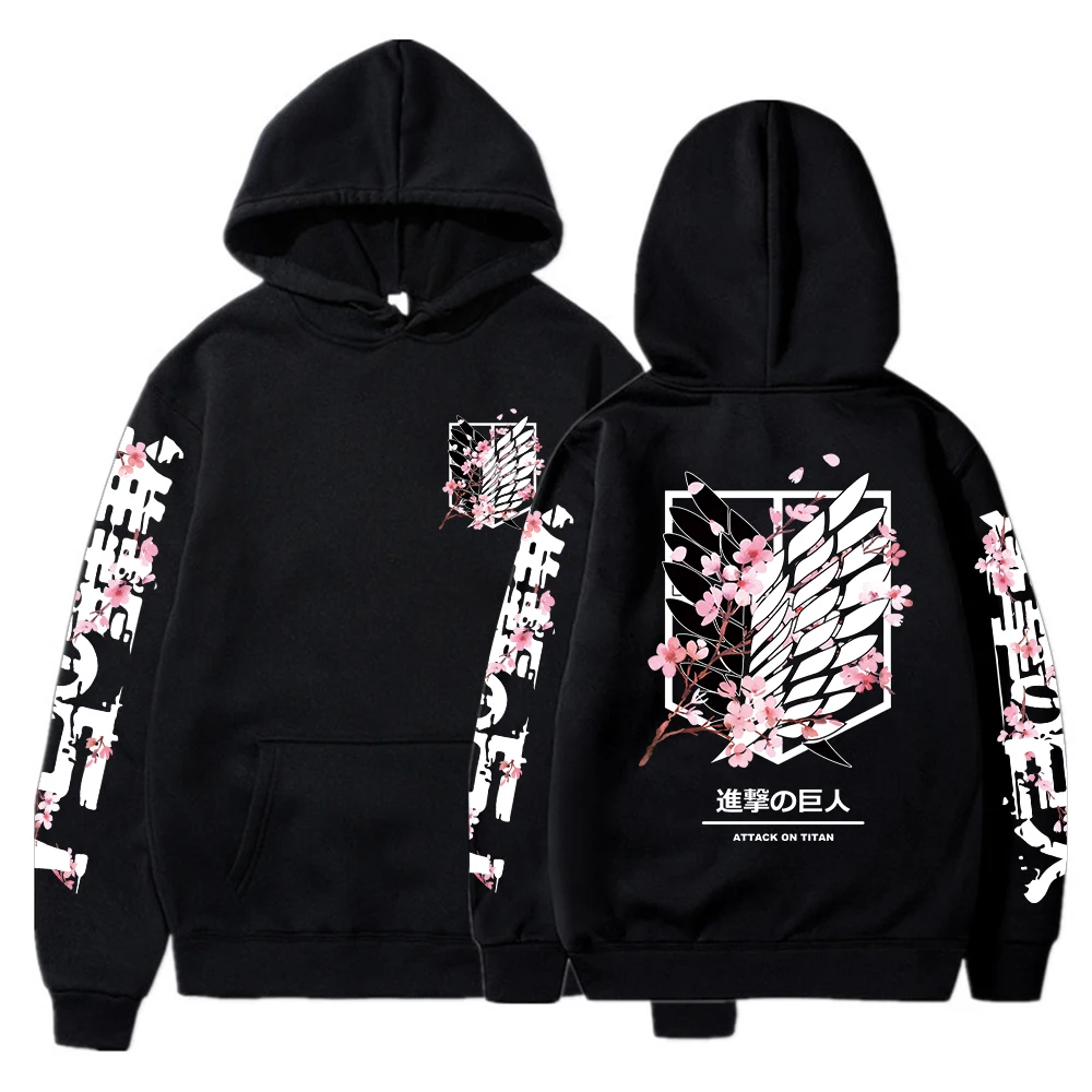 

Anime Attack on Titan Cherry Blossom Hoodies Ackerman Mikasa Eren Jaeger Sweatshirts Cozy Tops Pullovers Sudadera felpa moletom