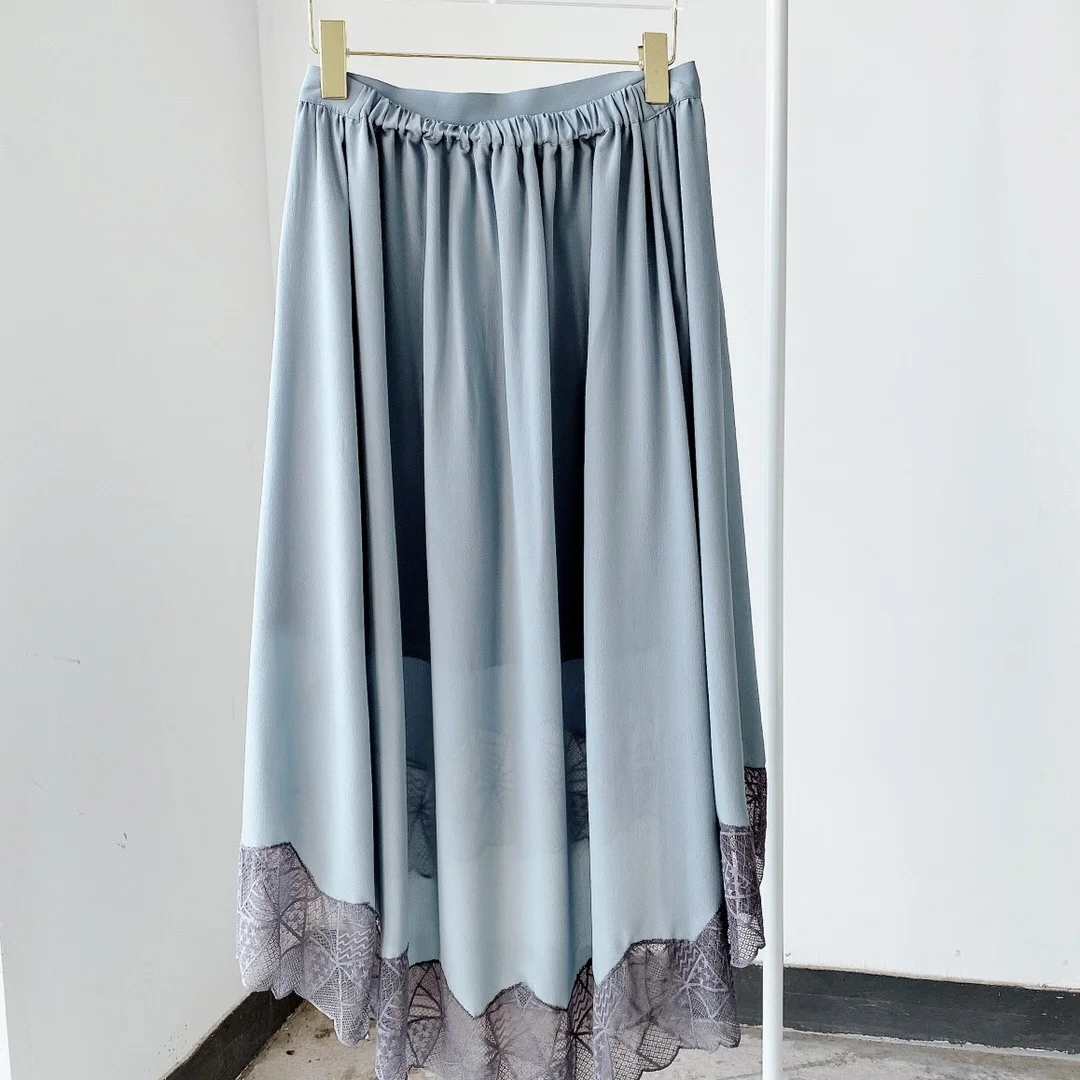 

Юбка-миди женская с эластичным поясом, кружевная Асимметричная длинная юбка в стиле пэчворк, лето 2021