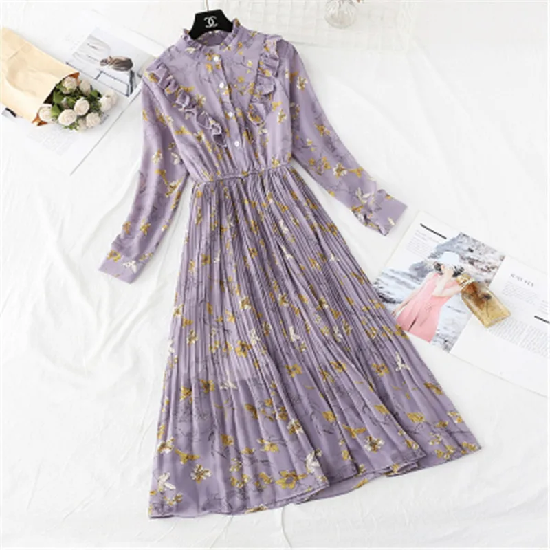 Женское винтажное платье-рубашка в горошек с воланом и рукавом-бабочкой | Женская