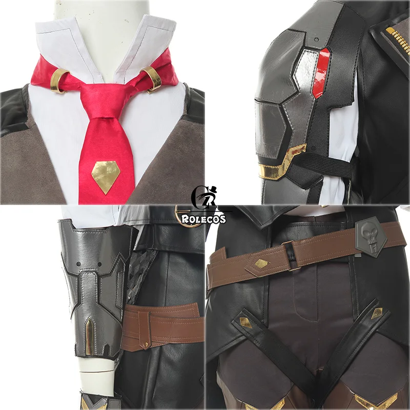 ROLECOS над игрой часы Эш Косплей Костюм OW Ashe елизания Каледония Косплей униформа для женщин полный набор шляпа перчатки
