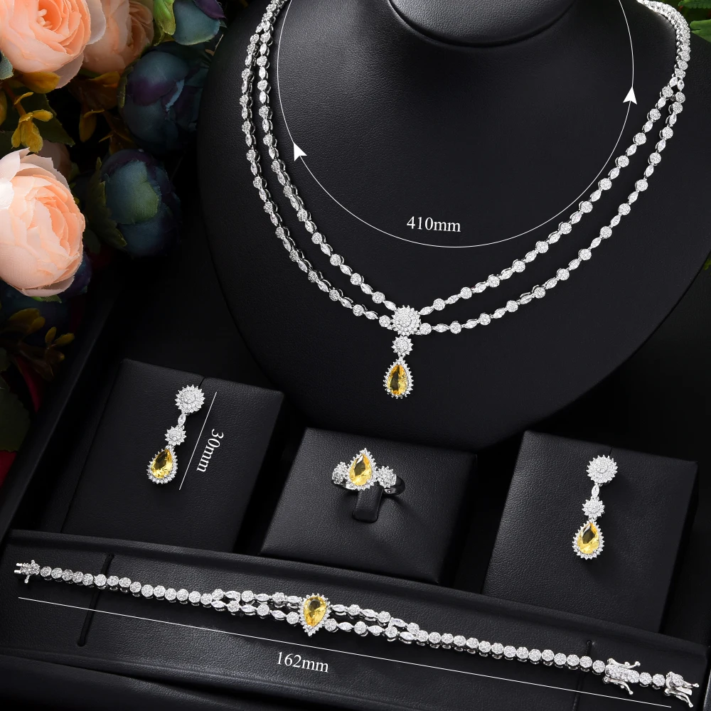

Trendy 4PCS Luxury Square Statement Jewelry set For Women Wedding Cubic Zircon CZ African Dubai Bridal Jewelry morrocan jewelry