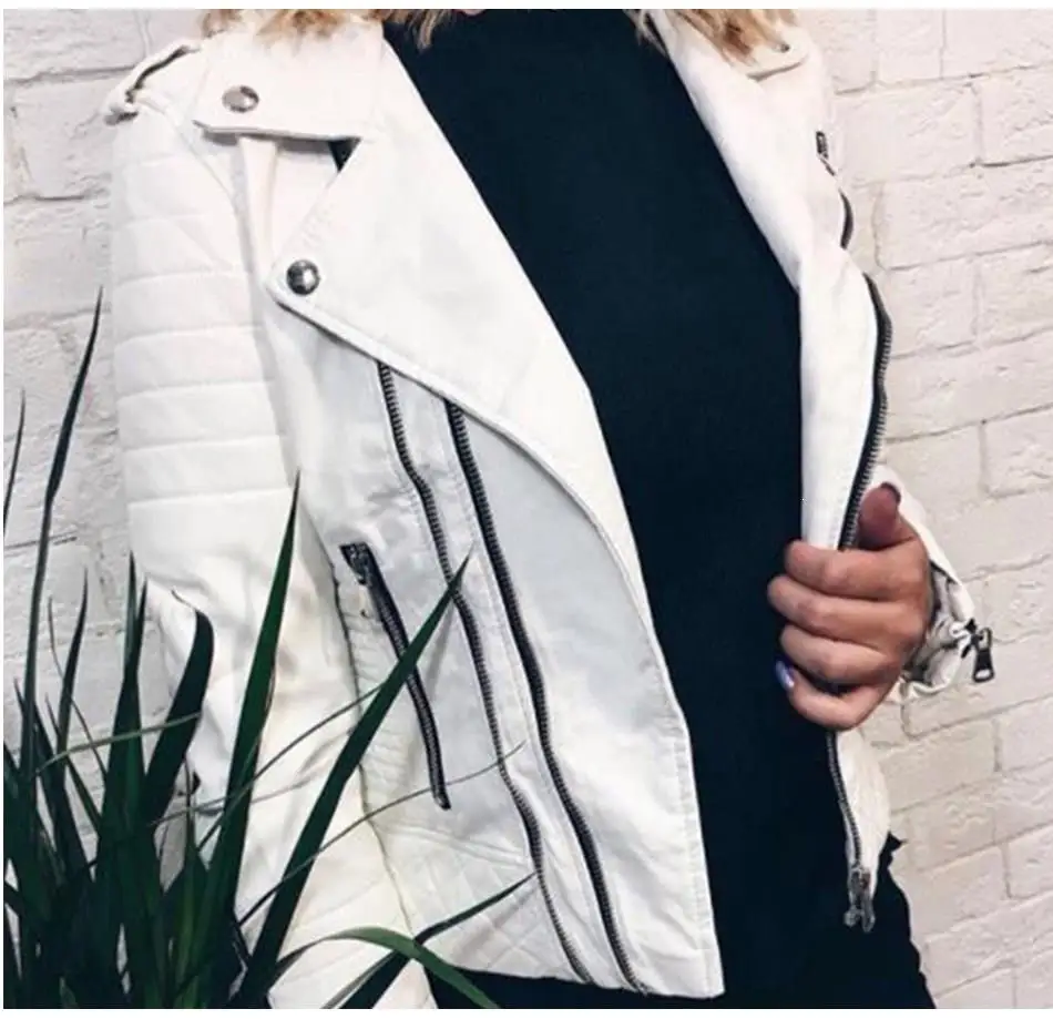 Модная женская мягкая куртка из искусственной кожи Женская мотоциклетная на