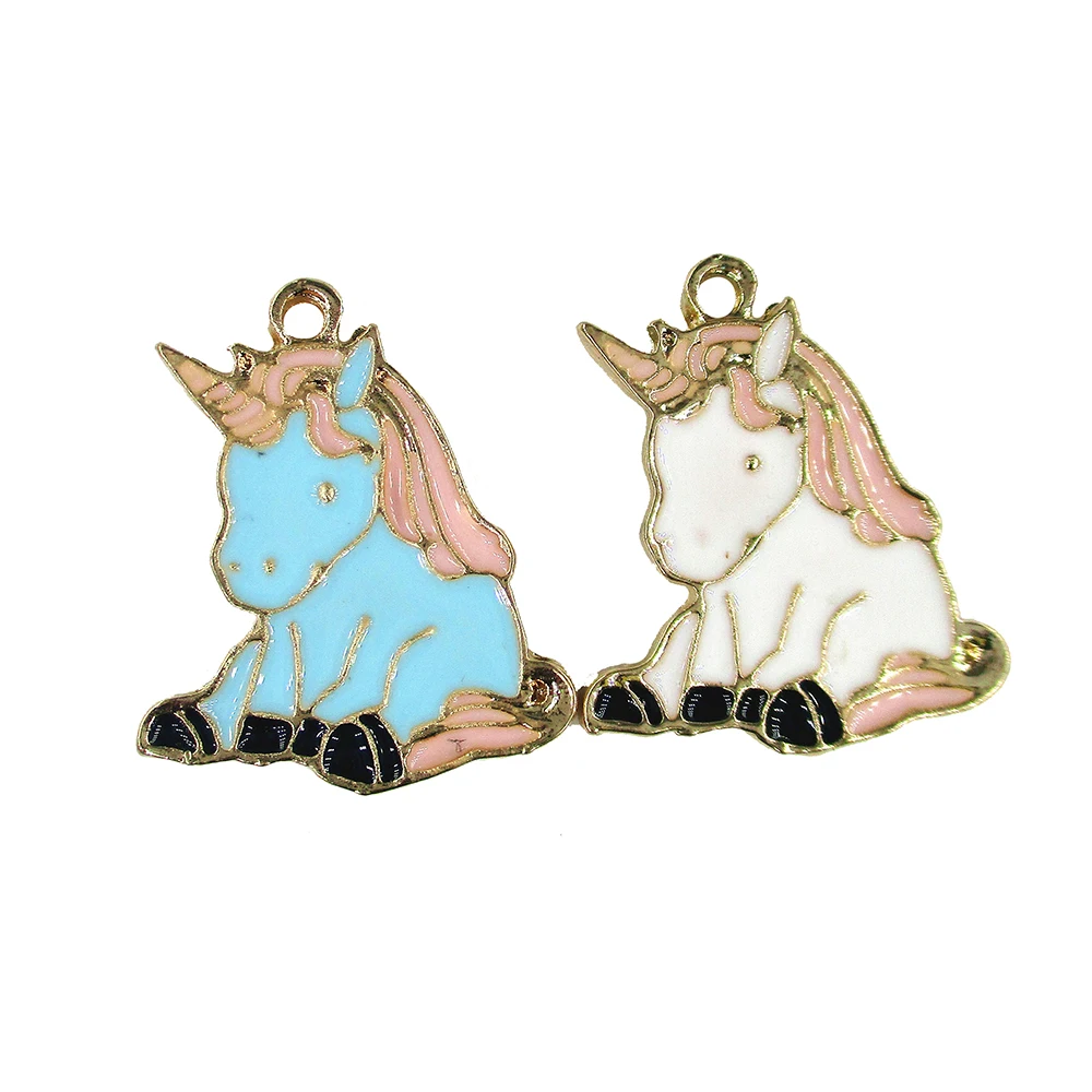 10 шт./лот эмалированная подвеска в виде милой лошади из сплава единорог для