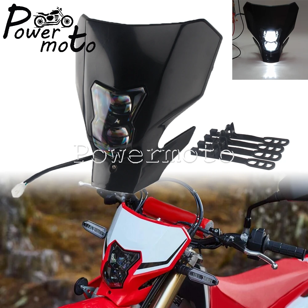 

Supermoto Dual Sport 12V LED HI/LO Beam Headlight for Honda CRF 125F 150R 250R 450 450L 450XR Dirt Bikes Motocross Head Light