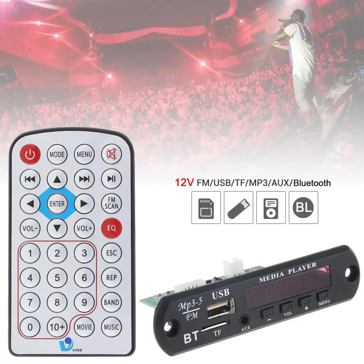 12 В 1080P беспроводной Bluetooth аудио декодер плата Поддержка WAV MP3 декодеры с стерео TF