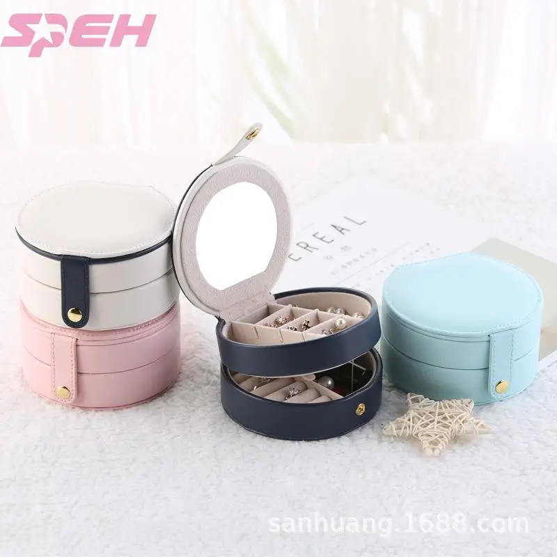 

multi-layer Korean small jewelry box three-layer portable jewelry box leather Earrings