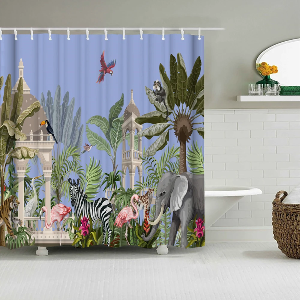 

Tropical Plants 180x180cm Printing Shower Curtains Waterproof Polyester Flower Birds Animals Bathroom Curtain With Hooks