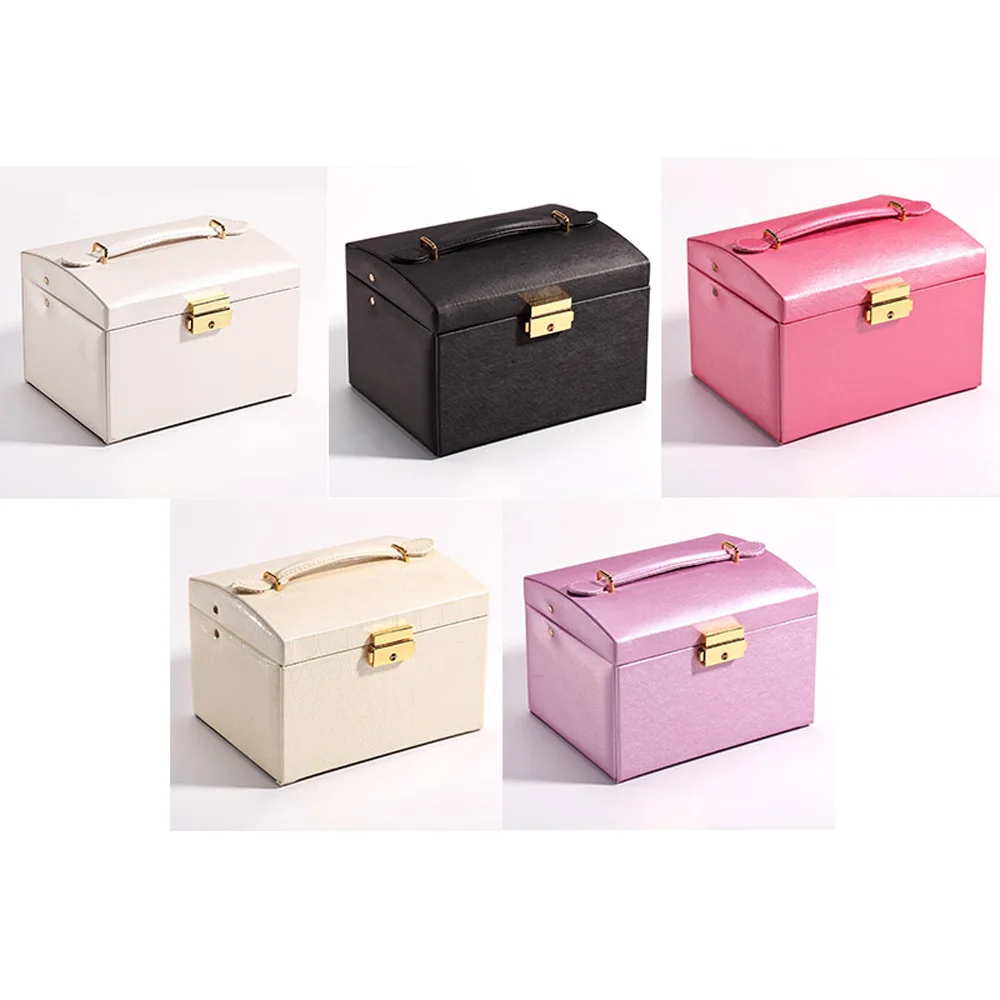 

Jewelry Storage Box with Lock Three-layer Portable Jewelry Ornaments Tray Holder for Earrings Necklace Bracelet Case collection