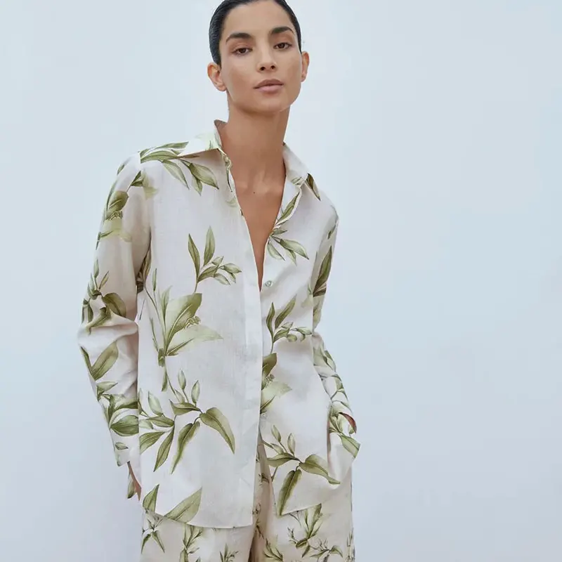 

Женская блузка Nlzgmsj Za 2021, английская офисная Элегантная блузка с тропическим принтом, модная рубашка, женская блузка, топы 202107