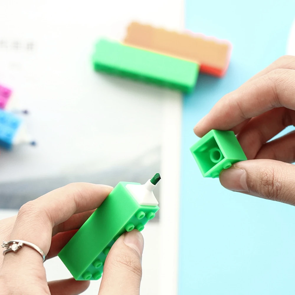 

6pcs Mini building up block pen Color Highlighter marker pen Writing drawing Kid gift Stationery office School supplies