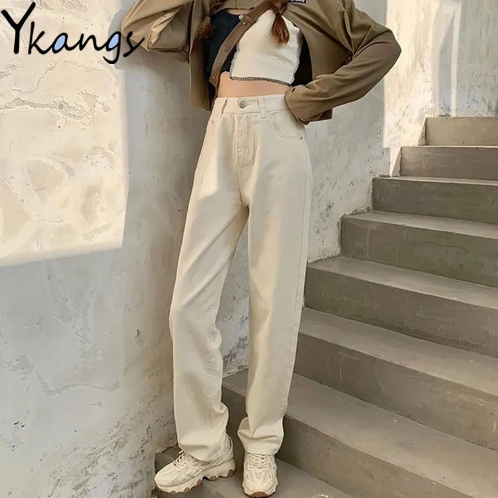 

Джинсы женские прямые, черные, белые, классические, свободные, с высокой талией