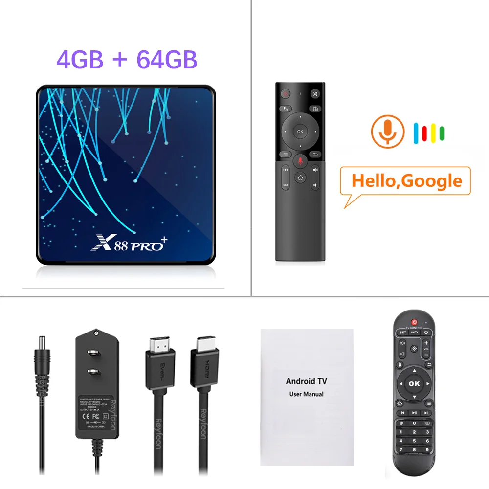 4G 64G H17 Voice re Android 9,0 ТВ приставка 4 Гб 128 Гб Rockchip RK3368PRO 1080p 4K 60fps USB3.0 Google голосовой помощник Netflix X88 PRO Plus 32 Гб 64 ГБ - Цвет: 4G 64G H17 Voice re