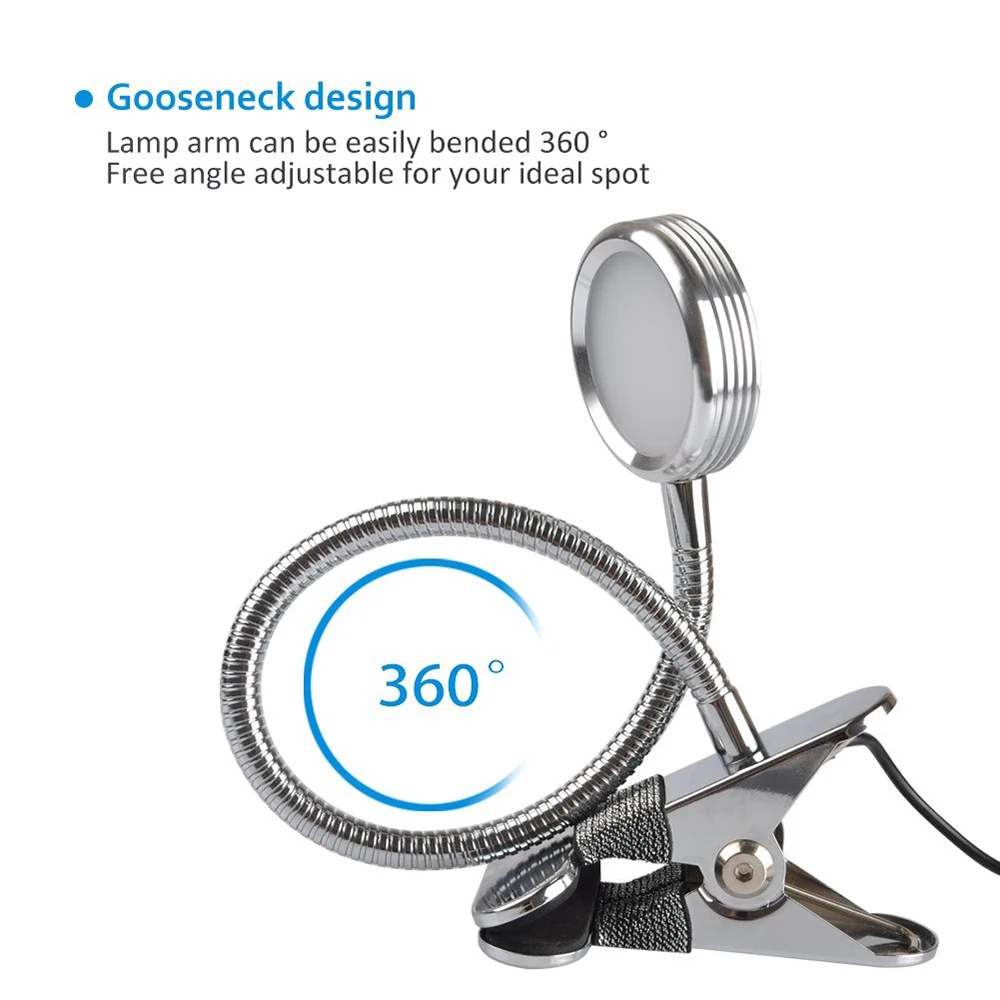 Настольная лампа с клипсой регулируемая по USB холодный белый Настольный