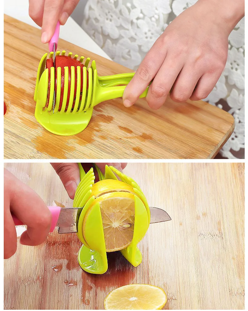 

High Quality Easy Clean Convenient Kitchen Good Helper Working Tool Tomato Slicer Onion Potato Fruit Lemon Peel Cutter Holder